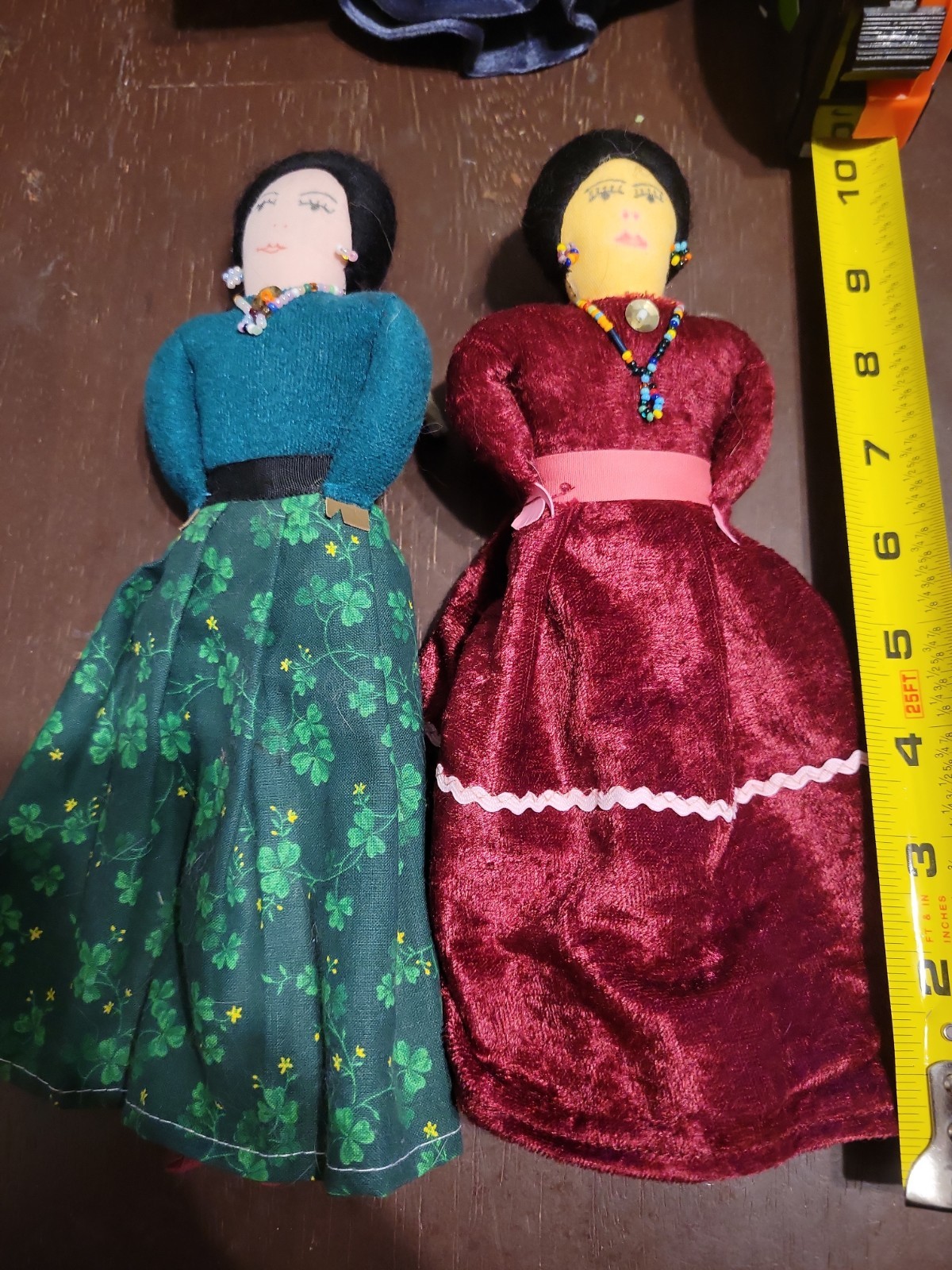 LOT OF 2 Antique Vintage Native American Woman Cloth Doll W/ Beaded Jewelry 10" LOT OF 2 Antique Vintage Native American Woman Cloth Doll W/ Beaded Jewelry 10"
