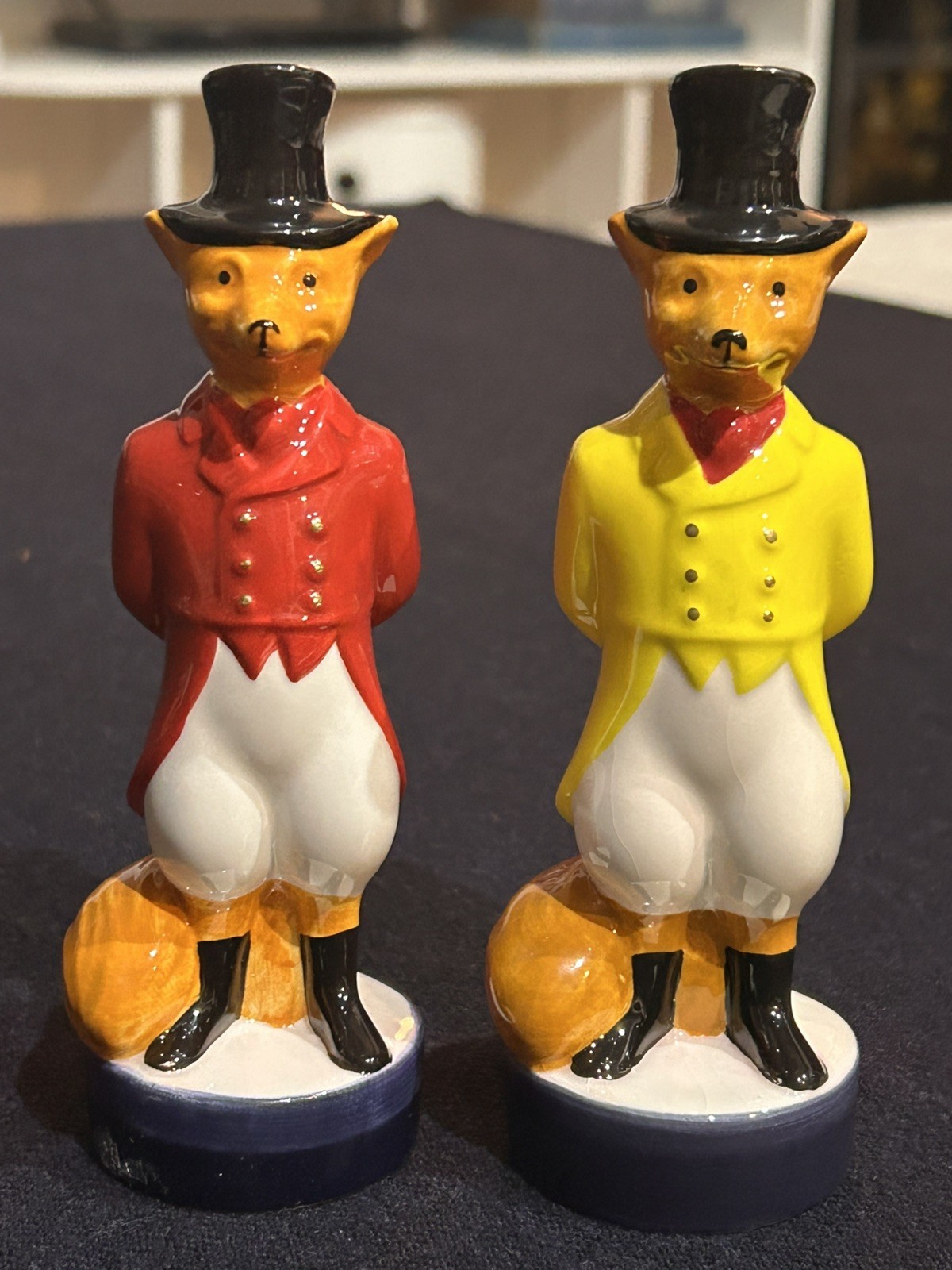 Rare Jim Beam Collectors Club porcelain Fox-Hunter Salt & Pepper Shaker Set.