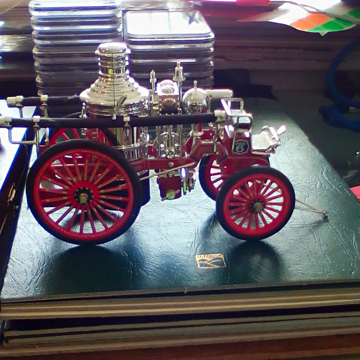 D.E.D. #8 Antique Style Vintage Fire Engine Model Red & Silver, Red Wheels D.E.D. #8 Antique Style Vintage Fire Engine Model Red & Silver, Red Wheels