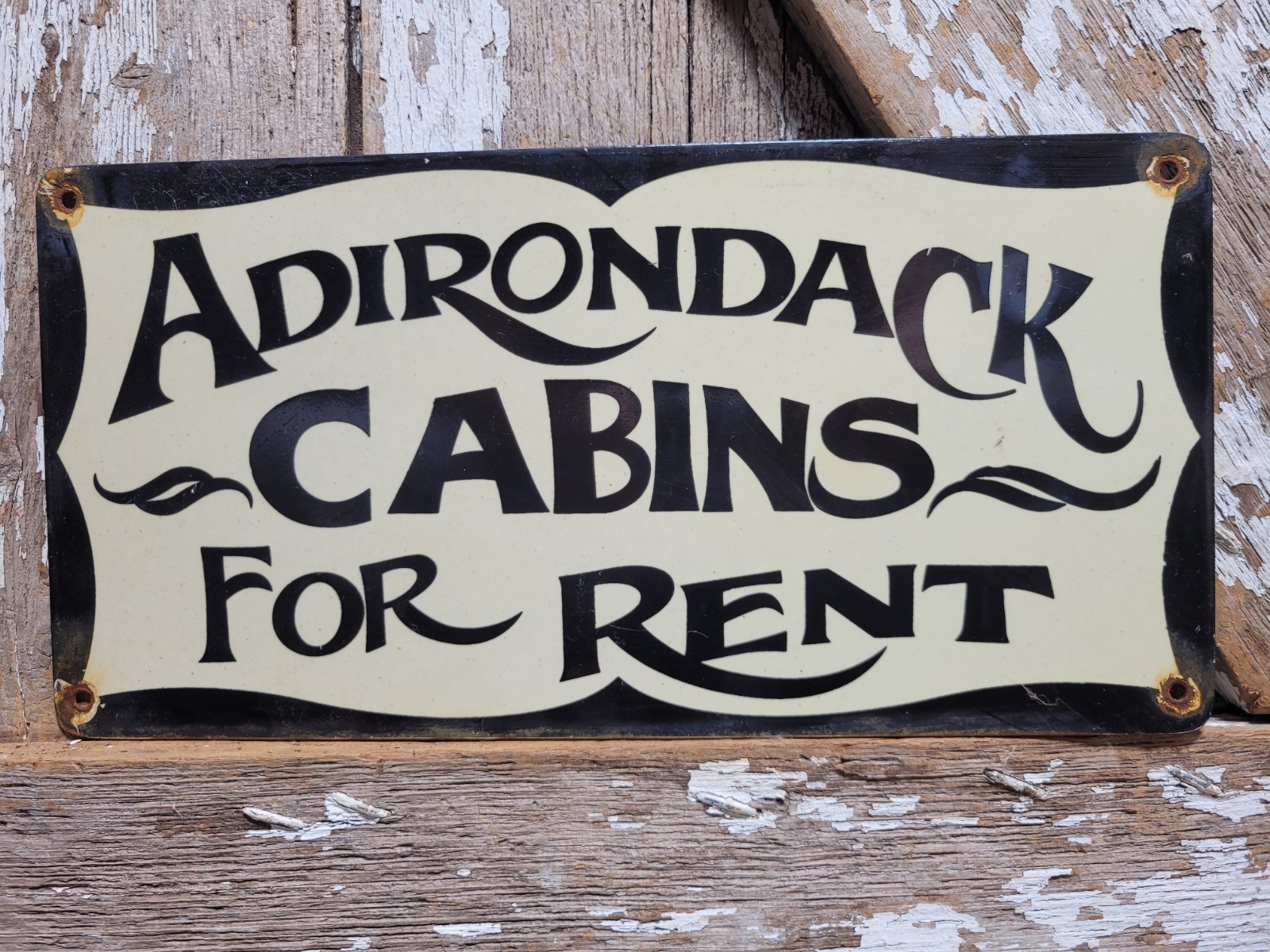 VINTAGE ADIRONDACK PORCELAIN SIGN OLD CABINS FOR RENT HOTEL INN NEW YORK STATE VINTAGE ADIRONDACK PORCELAIN SIGN OLD CABINS FOR RENT HOTEL INN NEW YORK STATE