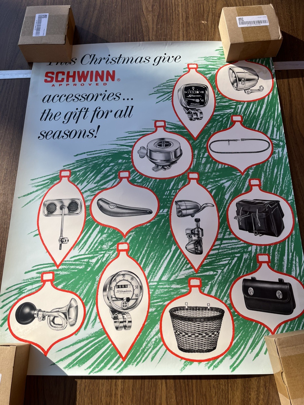 Vintage Original Schwinn Christmas Promotional Advertising Poster accessories Vintage Original Schwinn Christmas Promotional Advertising Poster accessories