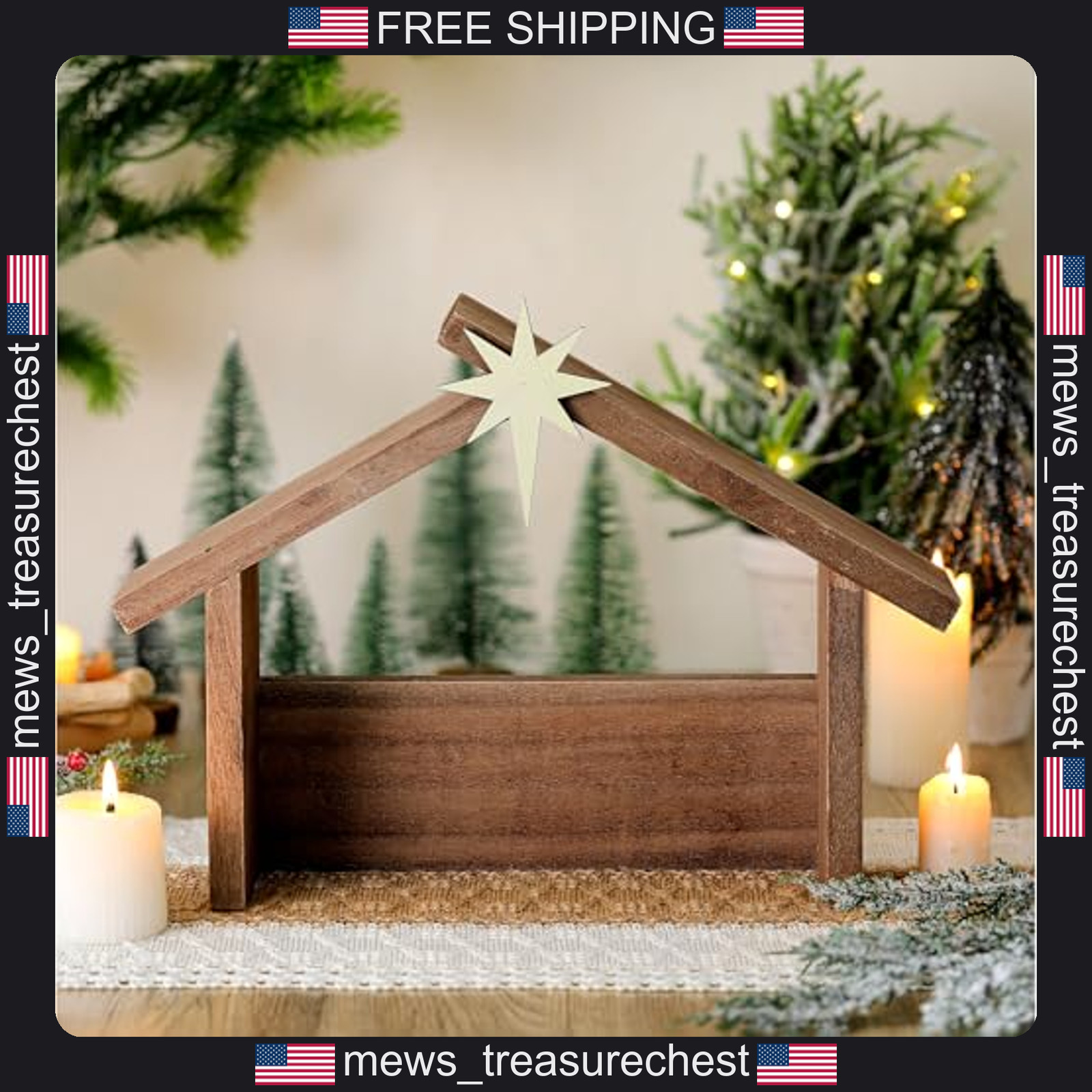 Wooden Nativity Scene with Roof Star, 14.5 x 10.5 inches, Rustic Christmas Decor Wooden Nativity Scene with Roof Star, 14.5 x 10.5 inches, Rustic Christmas Decor