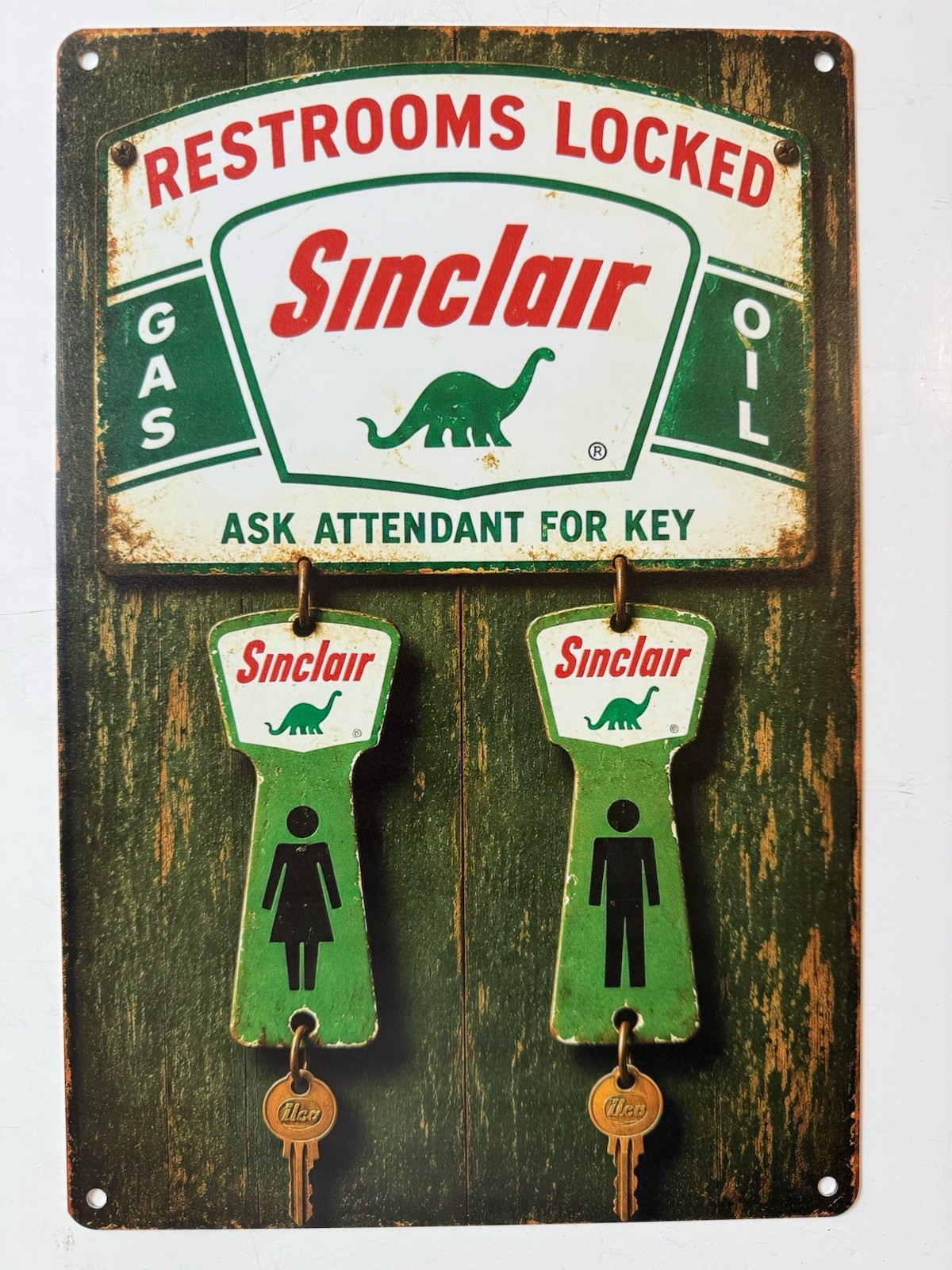 Sinclair Oil Corporation Restroom Sign - Vintage Key Fob Restrooms Locked