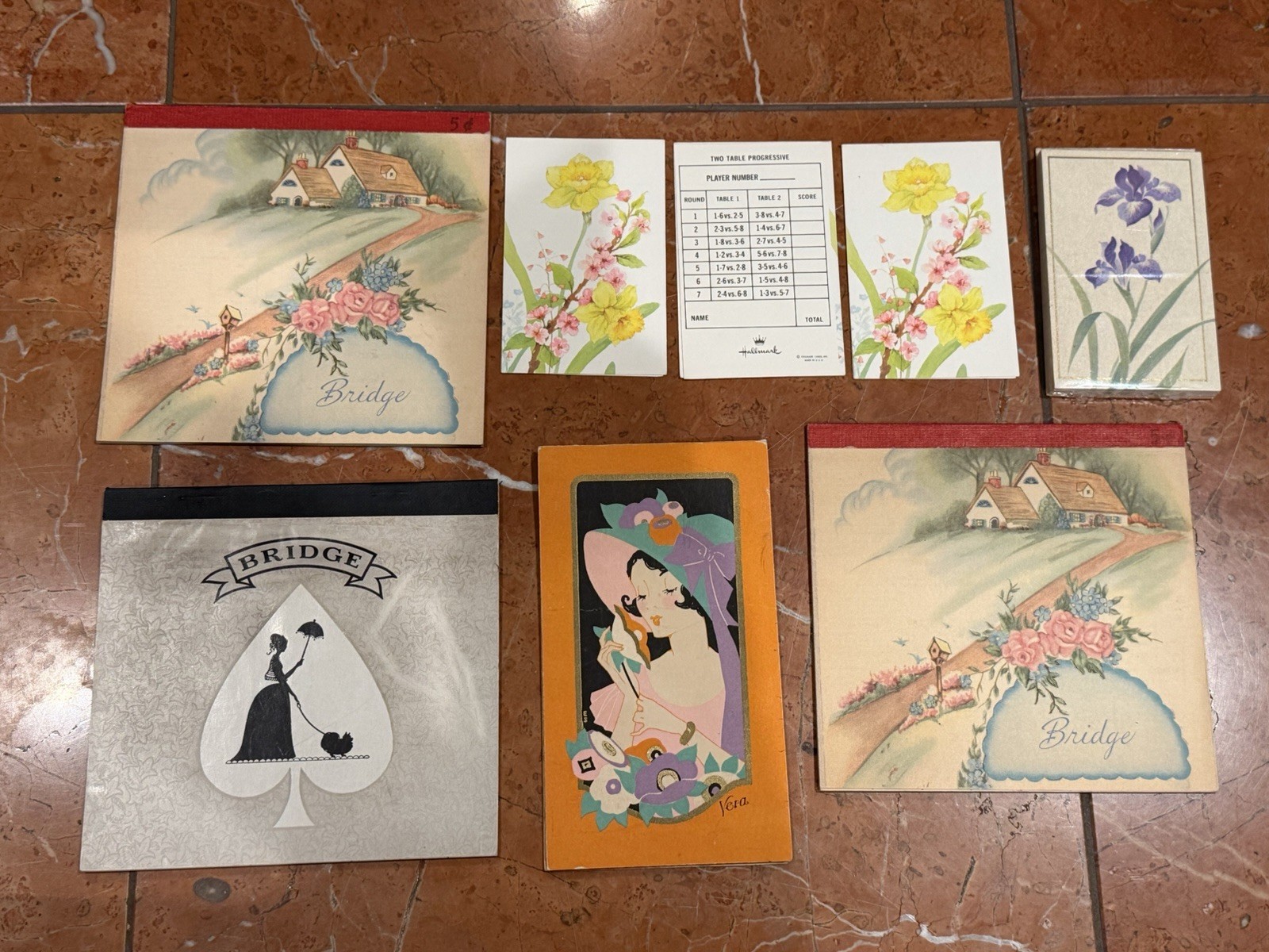 VERA HALLMARK VINTAGE BRIDGE SCORE PADS TALLY SHEETS ART DECO FLORAL COTTAGE LOT VERA HALLMARK VINTAGE BRIDGE SCORE PADS TALLY SHEETS ART DECO FLORAL COTTAGE LOT