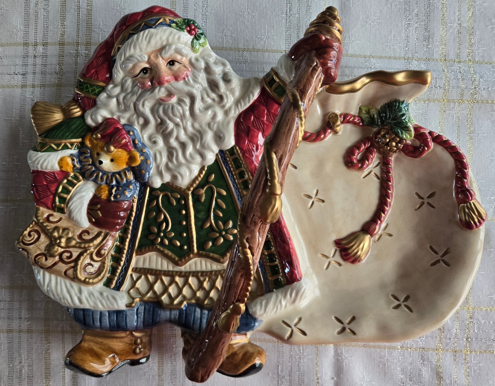 Fitz & Floyd Vintage Santa FITVIS Bear Presents 2-Section Figural Server
