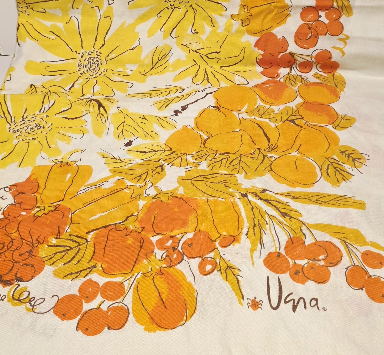 Vintage Vera Neumann Tablecloth Yellow Orange 64X52 Rectangle 1960s Cherries Vintage Vera Neumann Tablecloth Yellow Orange 64X52 Rectangle 1960s Cherries