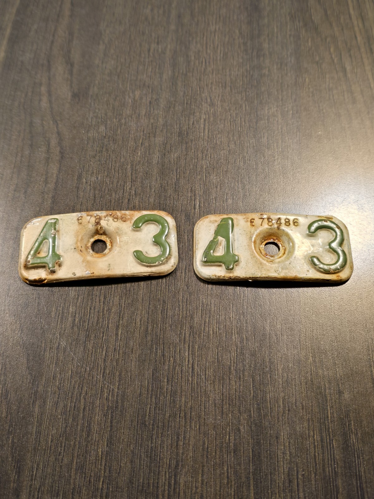 Vintage Michigan 1943 License Plate Tag Metal Renewal Tags - Pair Vintage Michigan 1943 License Plate Tag Metal Renewal Tags - Pair