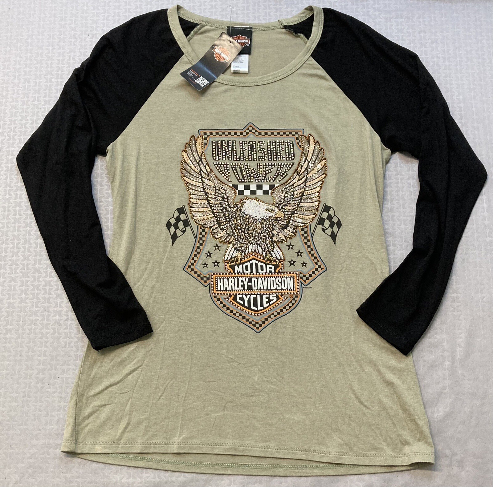 NEW GENUINE HARLEY DAVIDSON HT4723SAG WOMEN'S MEDIUM UNLEASED POWER L/S SAGE
