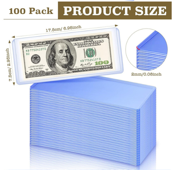 100 pack Money bag storage protectworld/us currency banknotes clear hard clip 100 pack Money bag storage protectworld/us currency banknotes clear hard clip