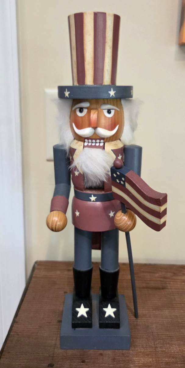 Uncle Sam Christmas Wood Nutcracker Patriotic USA Flag 15" Limited Edition Uncle Sam Christmas Wood Nutcracker Patriotic USA Flag 15" Limited Edition