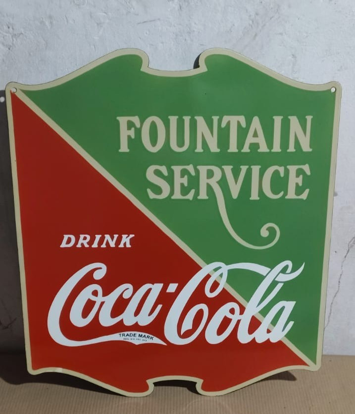 Drink Coca Cola Fountain Service Porcelain Enamel Sign 26 x 22.5 Inches 2 Sided Drink Coca Cola Fountain Service Porcelain Enamel Sign 26 x 22.5 Inches 2 Sided