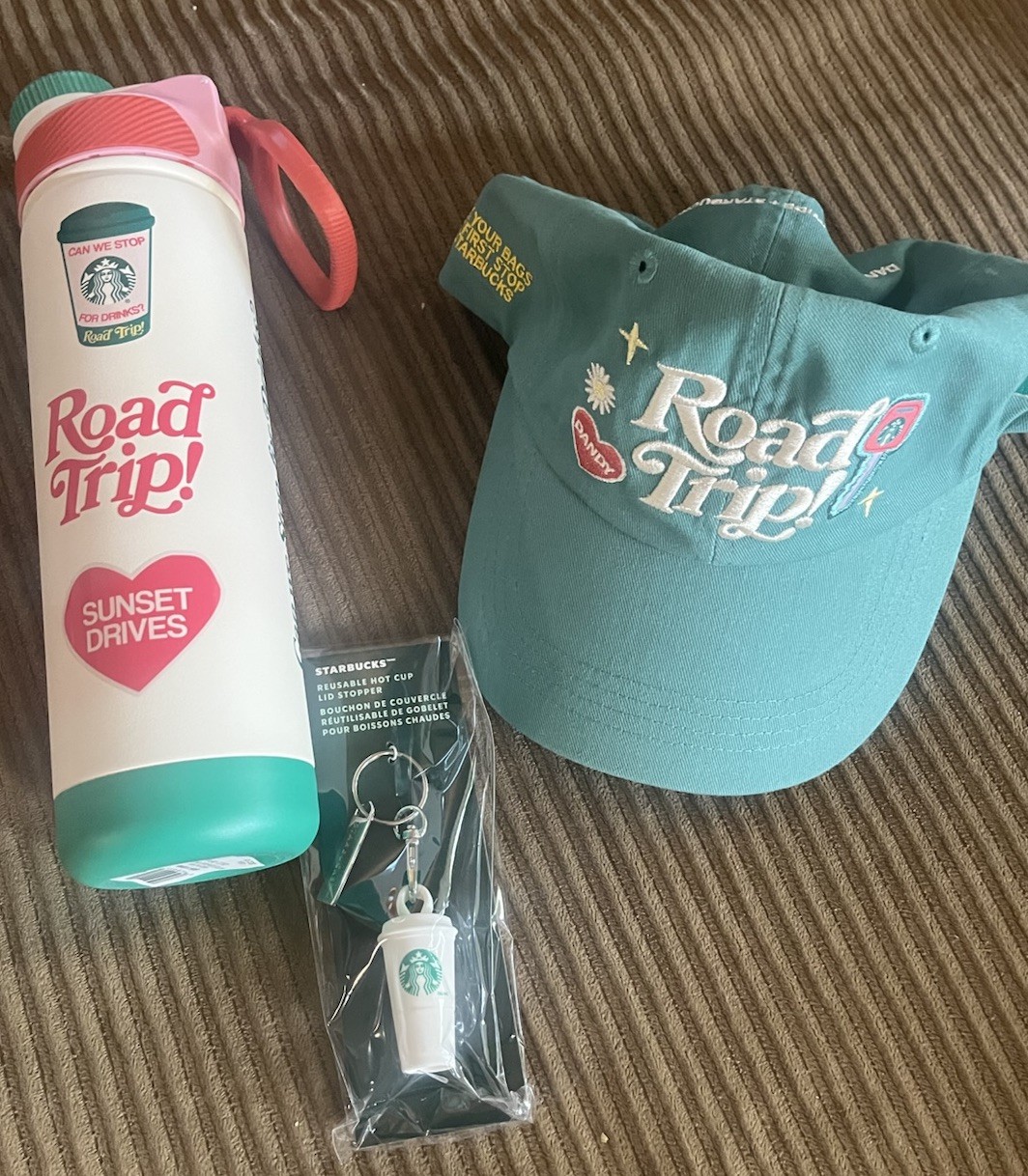 Starbucks x Dandy Road Trip Lot Water bottle, Hat & Lid Stopper 2026 3 Items NEW Starbucks x Dandy Road Trip Lot Water bottle, Hat & Lid Stopper 2026 3 Items NEW