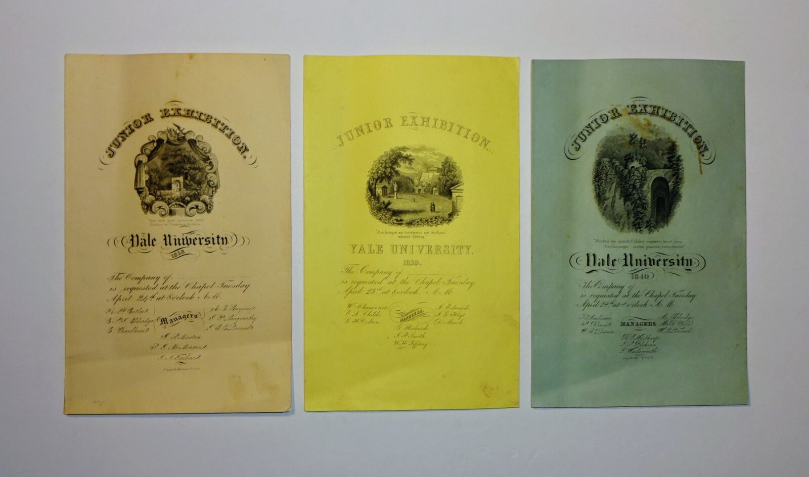 1838-39-40 YALE UNIVERSITY Junior Exhibition Invitations 1838-39-40 YALE UNIVERSITY Junior Exhibition Invitations