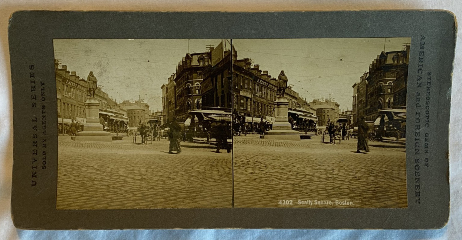 Rare Great Street Scene Scally [Scollay] Square Boston MASS Stereoview