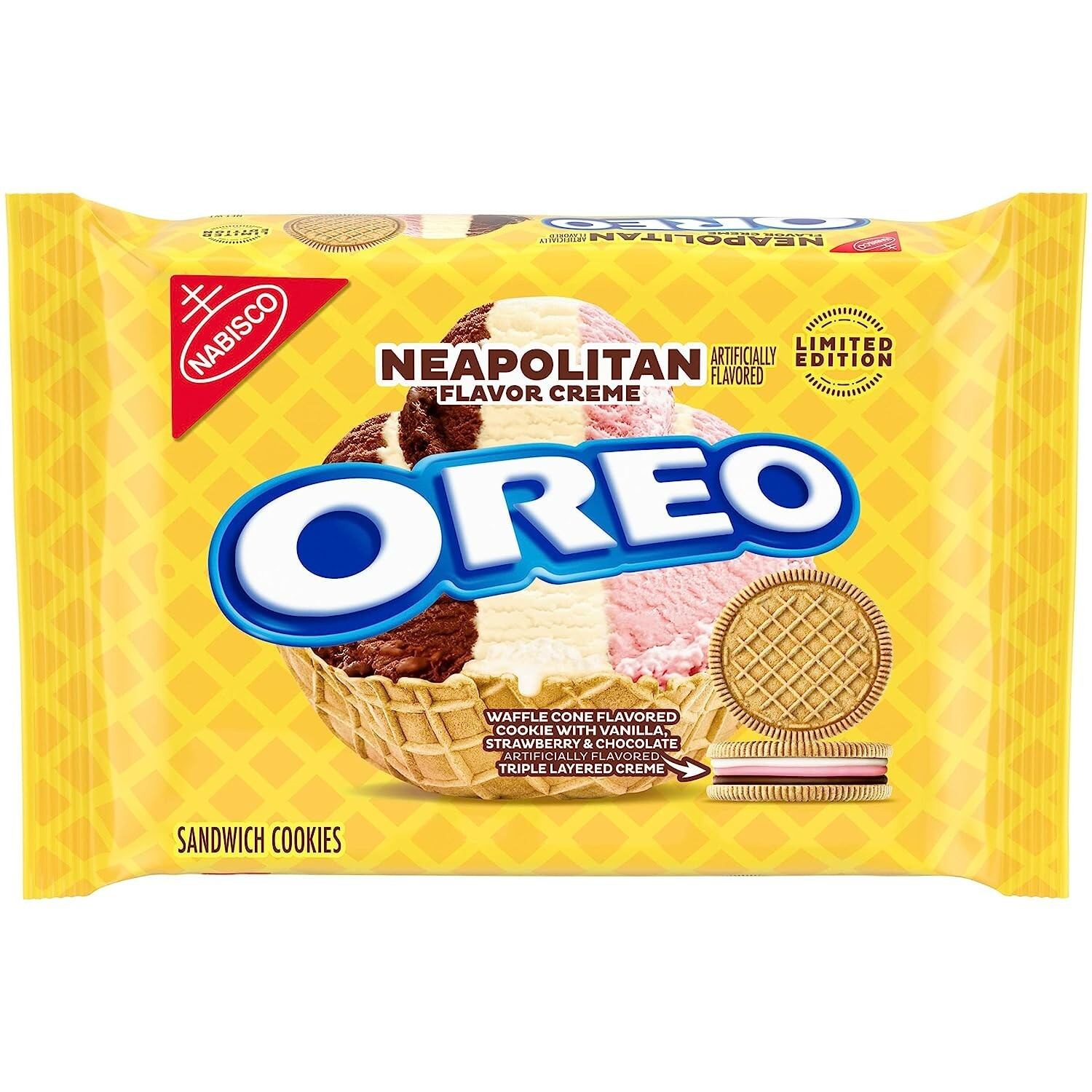 LIMITED EDITION Oreo Cookies Neapolitan Creme with Waffle Cone Flavored Cookie