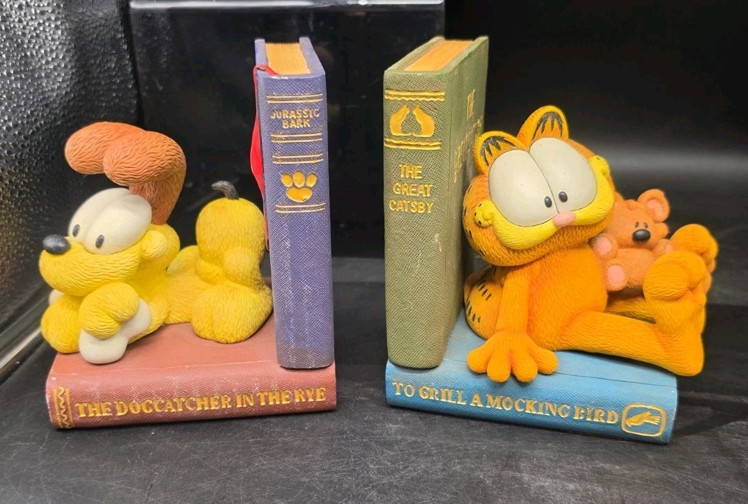 Garfield & Odie Bookends Figurine Statue Set Paws Vtg  Heavy