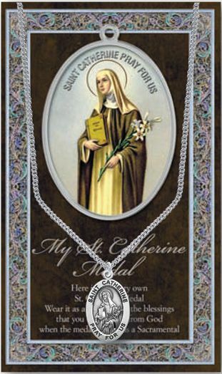 St. Catherine of Siena Medal Necklace with Embossed Holy Pamphlet St. Catherine of Siena Medal Necklace with Embossed Holy Pamphlet