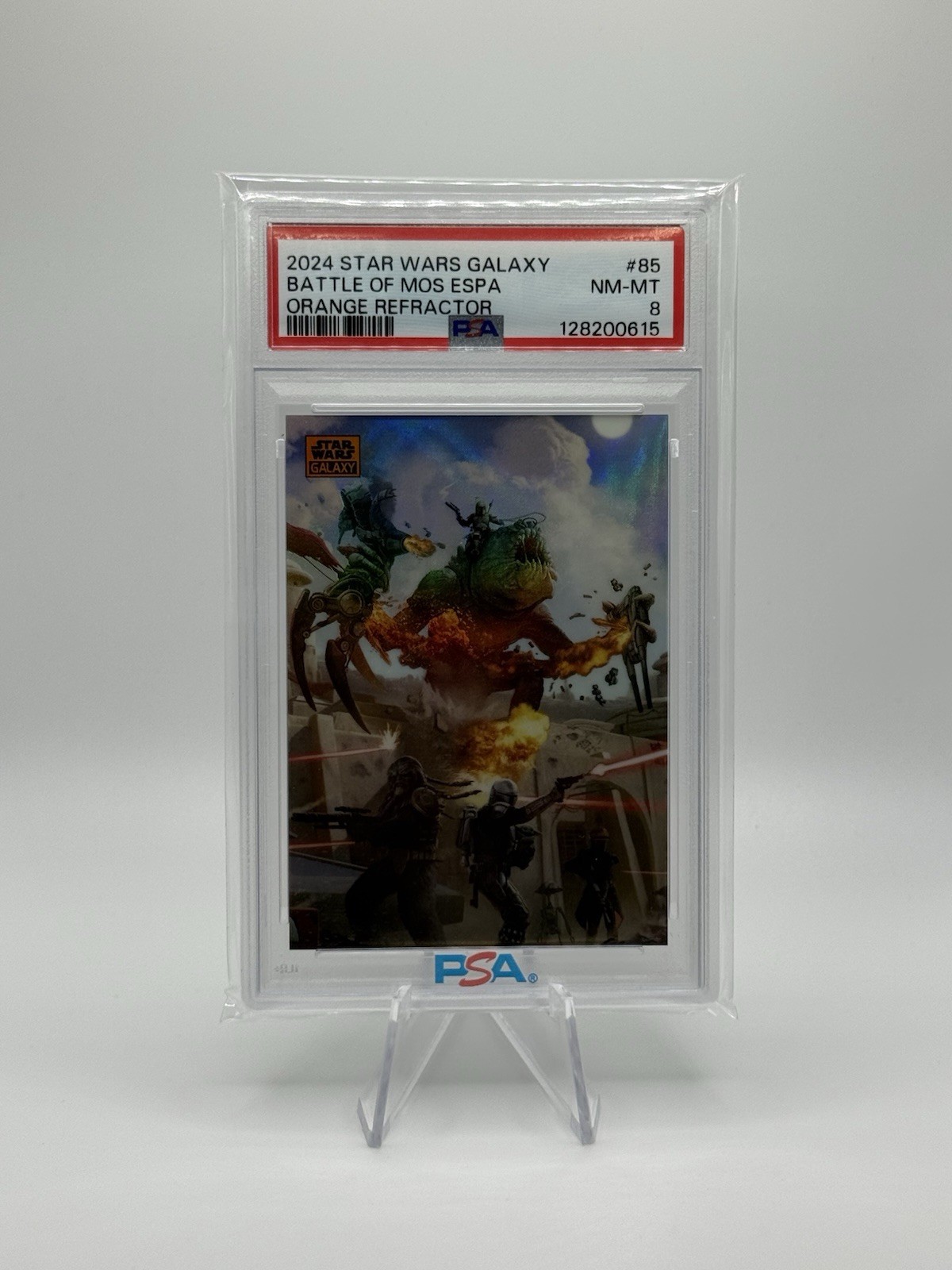 2024 Topps Star Wars Galaxy Battle of Mos Espa Orange Refractor /25 #85 PSA 8 2024 Topps Star Wars Galaxy Battle of Mos Espa Orange Refractor /25 #85 PSA 8