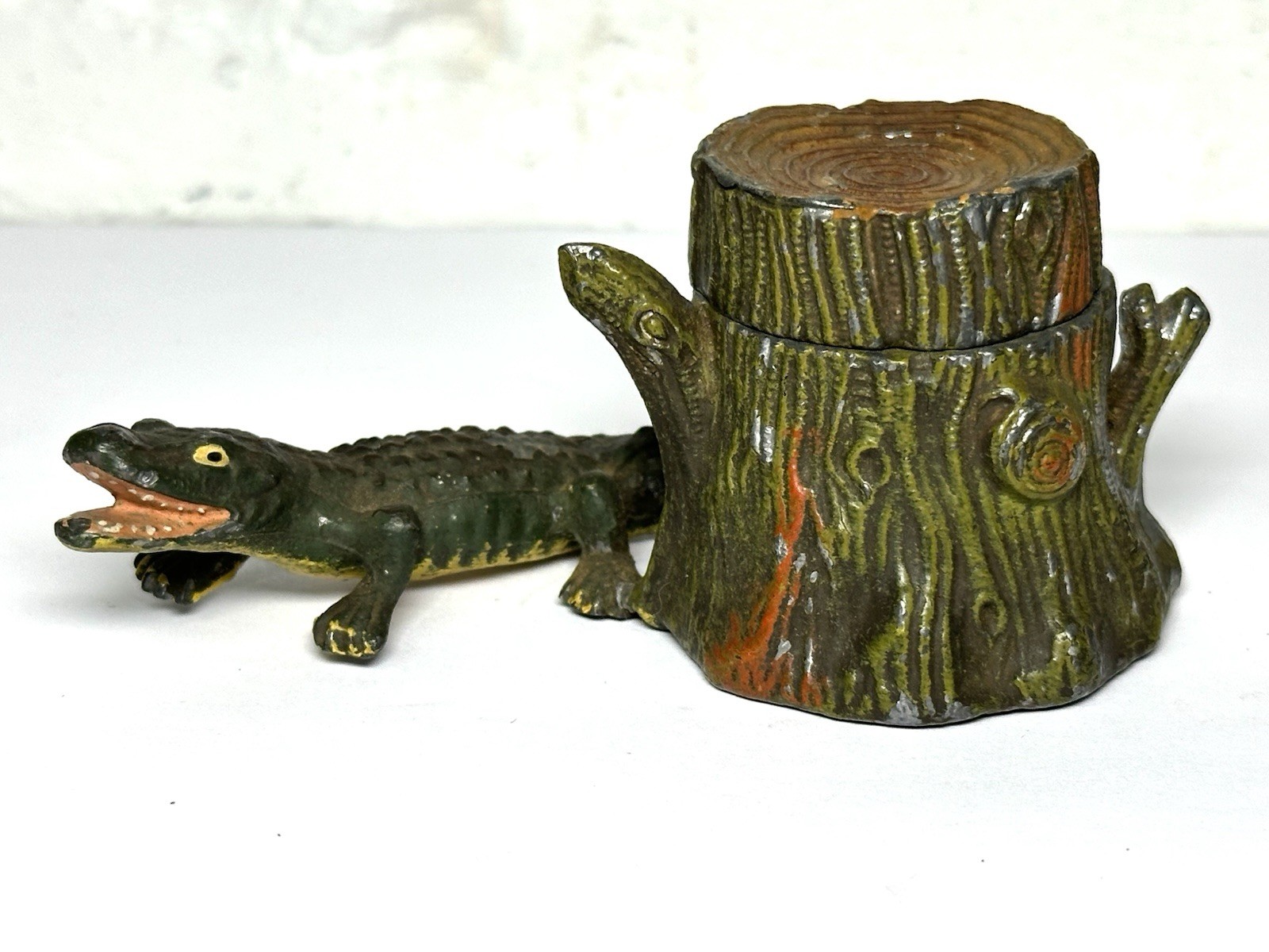 Antique 1920s Heyde Germany Inkwell Alligator Crocodile Spelter Figural VTG