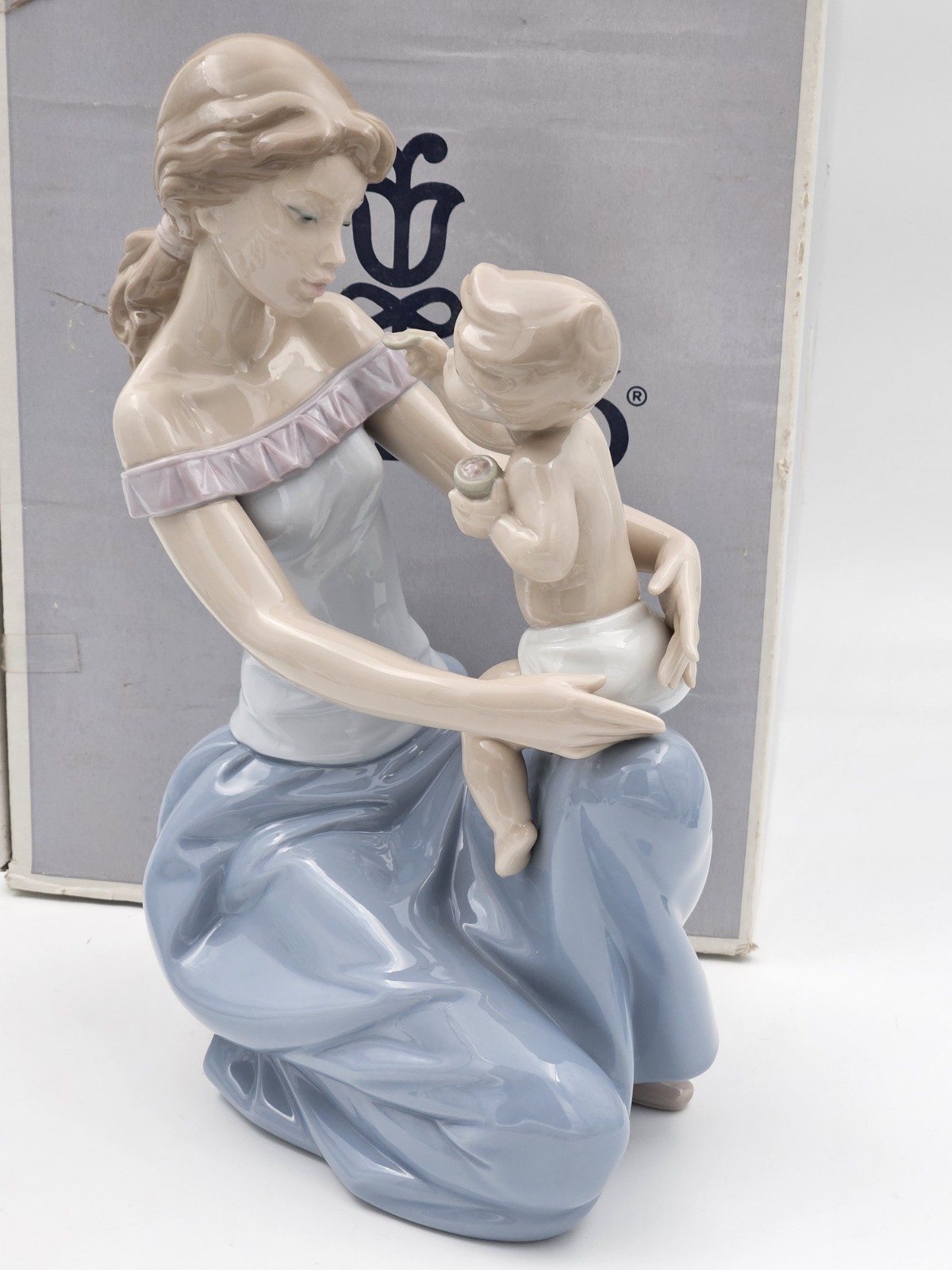 Lladro #6705 "One For You One For Me" Mother Feeding Baby Child Lap Figurine Lladro #6705 "One For You One For Me" Mother Feeding Baby Child Lap Figurine