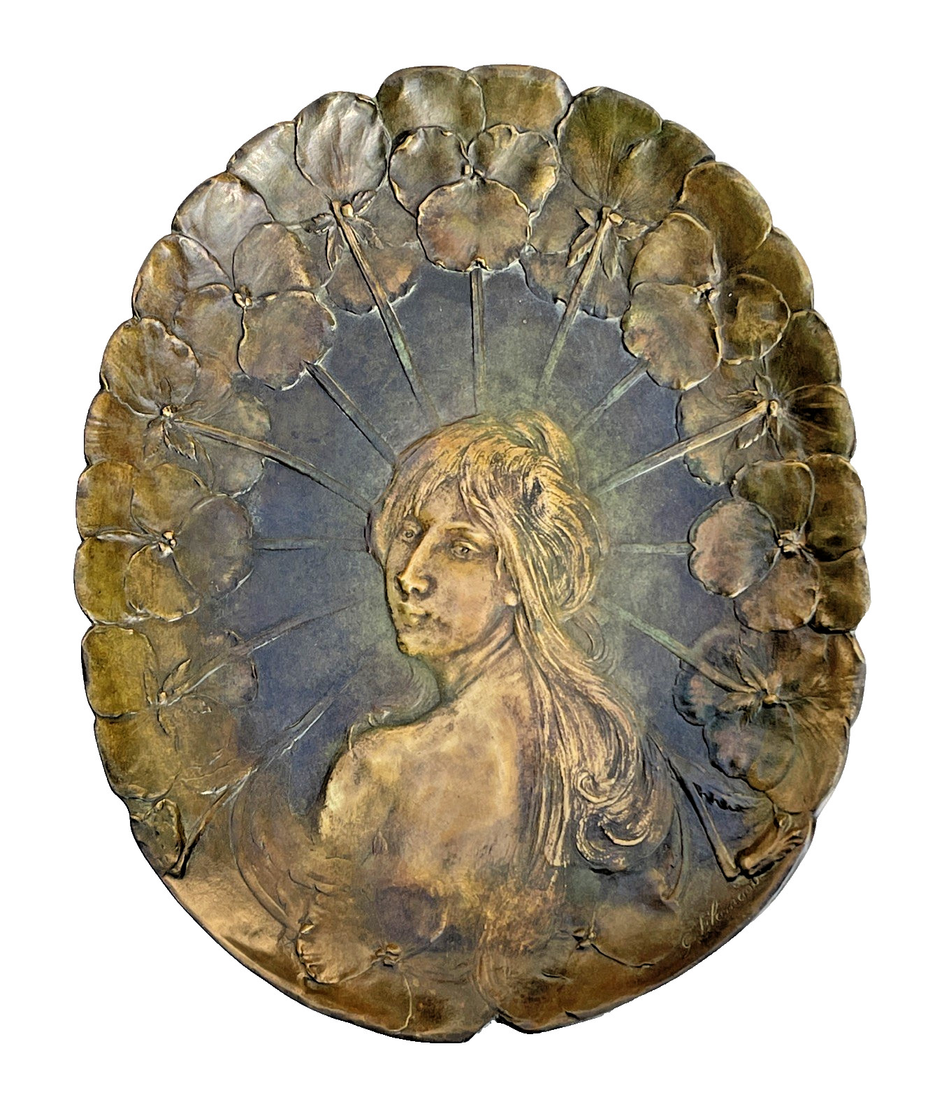 Art Nouveau Figural Woman Bronze Tray Signed G. Flamand Georges 12" X 9 1/2"