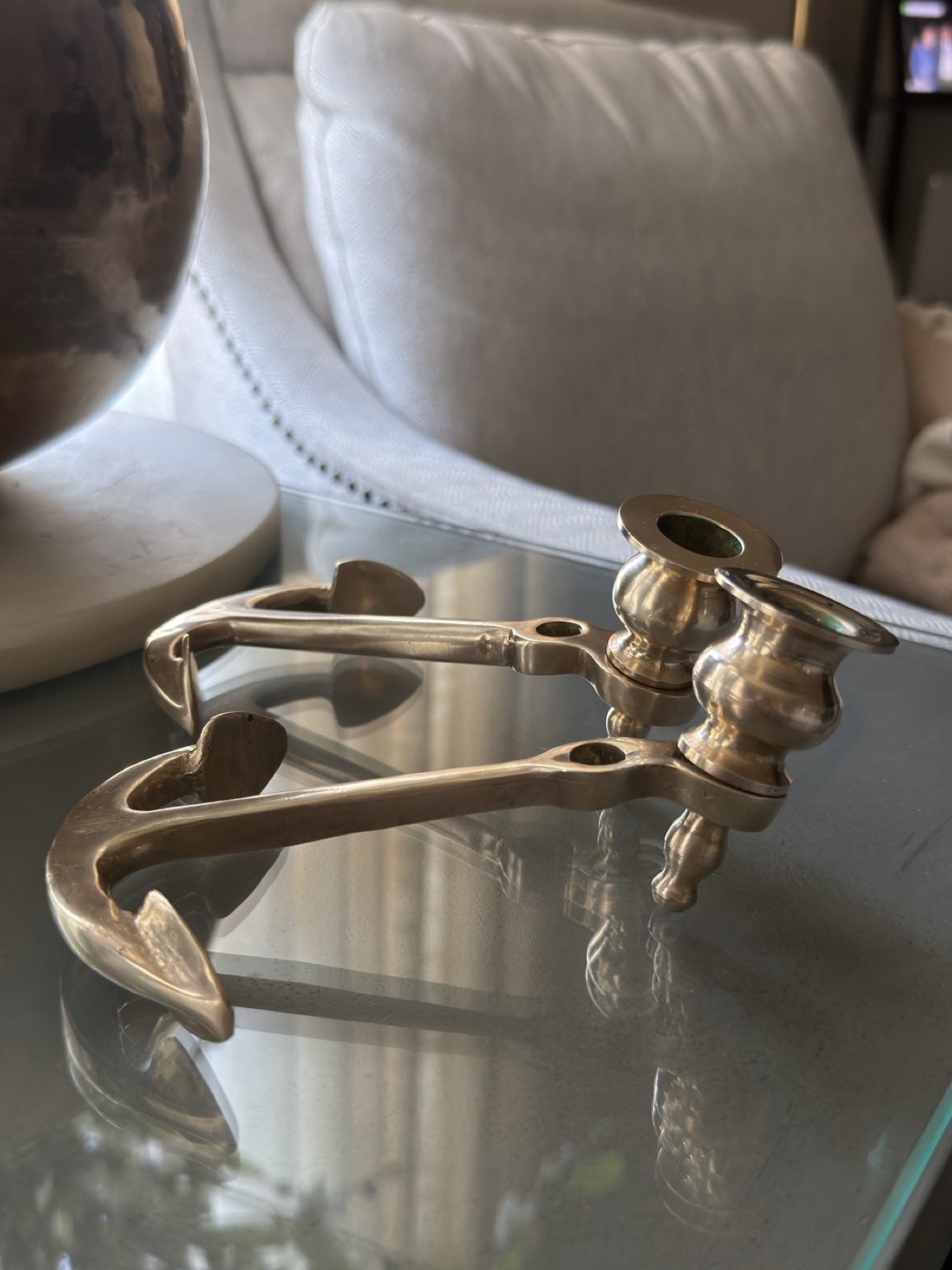 Vintage 1970’s pair of solid brass nautical anchor candles holders Vintage 1970’s pair of solid brass nautical anchor candles holders