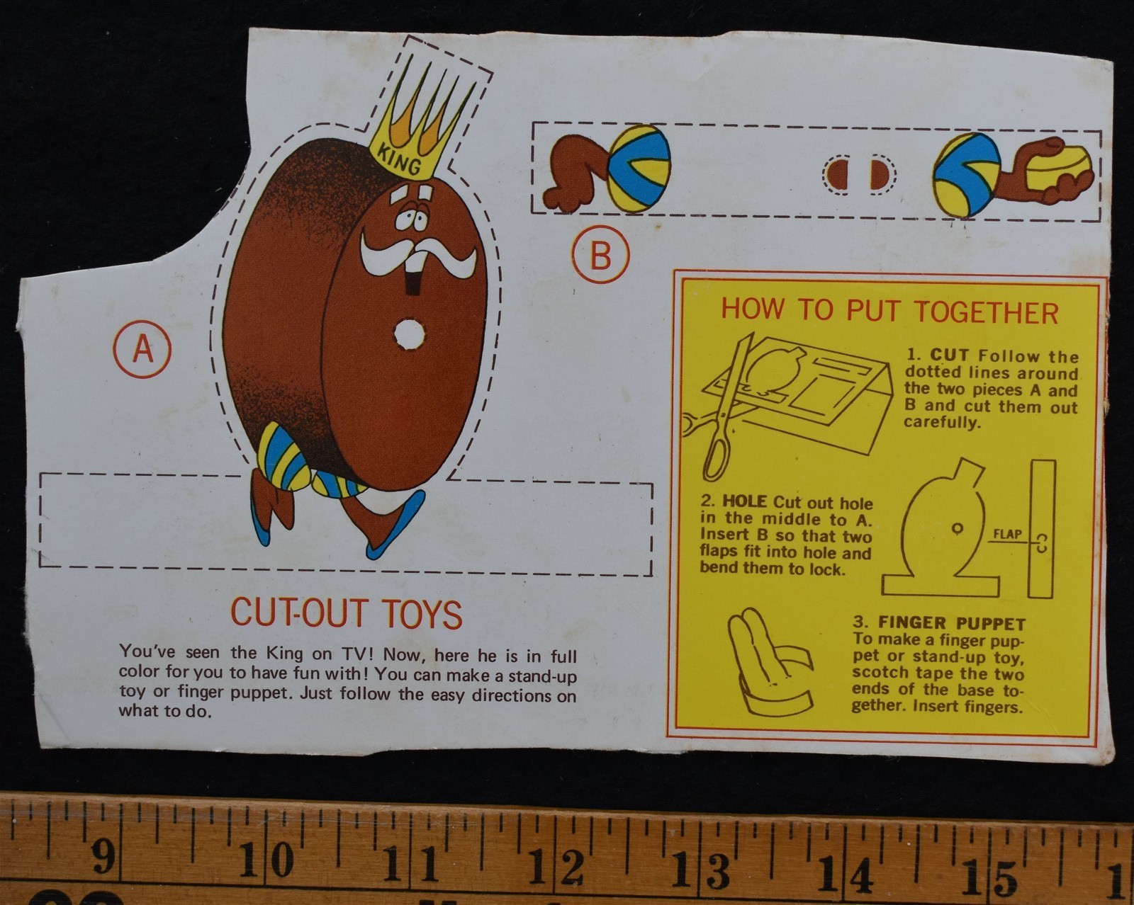 [ 1971 Hostess Ding Dongs Box Back - KING DING DONG Finger Puppet - Vintage 70s]