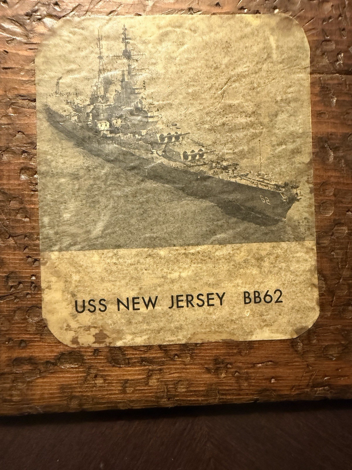 Vintage USS New Jersey BB-62 Battleship Authentic Teak Deck Wood Plaque Relic Vintage USS New Jersey BB-62 Battleship Authentic Teak Deck Wood Plaque Relic