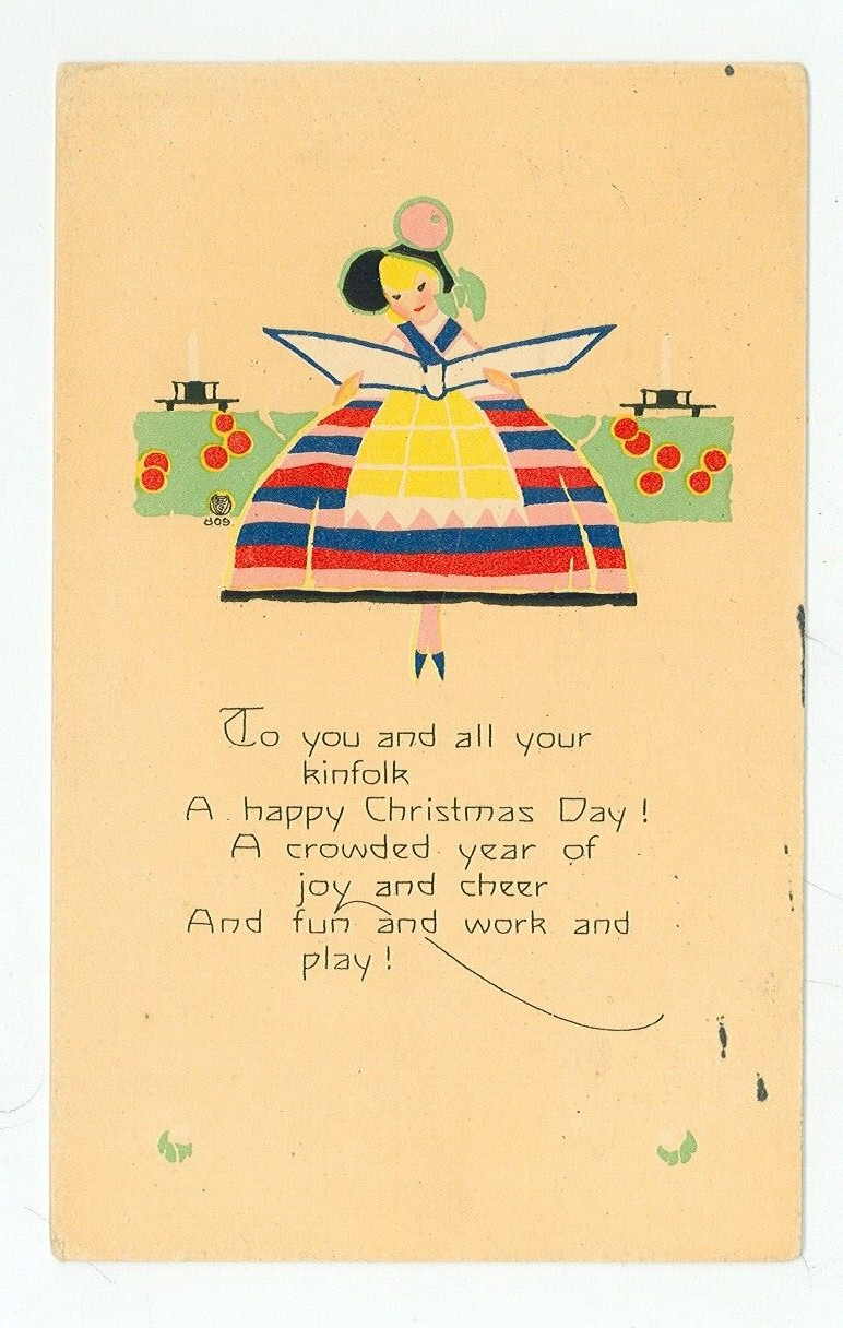 PF VOLLAND-TO YOU AND ALL YOUR KINFOLK-CHRISTMAS DAY-ART DECO-#809-(#37) PF VOLLAND-TO YOU AND ALL YOUR KINFOLK-CHRISTMAS DAY-ART DECO-#809-(#37)