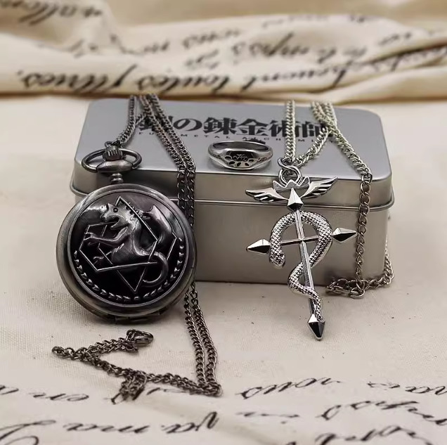 Fullmetal Alchemist Pocket Cosplay Pocket Watch Necklace Ring Props Set New Fullmetal Alchemist Pocket Cosplay Pocket Watch Necklace Ring Props Set New