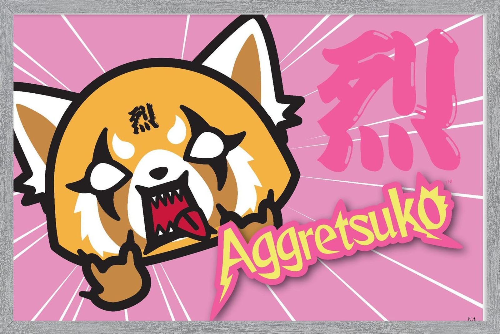 Trends International Aggretsuko - Horns Wall Poster, 34L x 22.4W, Gray Framed