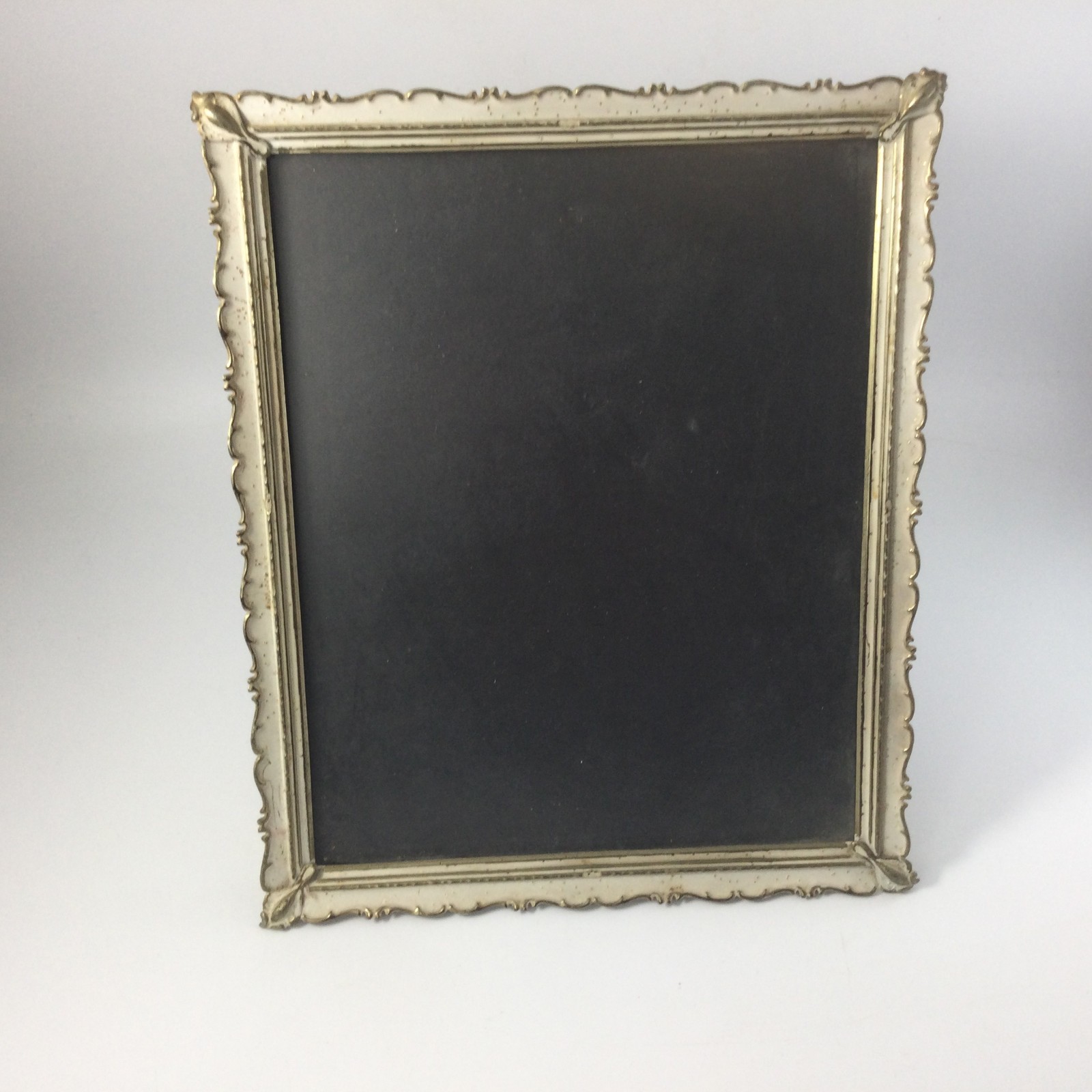 Vintage Ornate Metal Photo Picture Frame Standing Hanging Gold White Painted 11" Vintage Ornate Metal Photo Picture Frame Standing Hanging Gold White Painted 11"