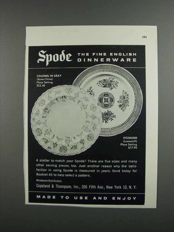 1958 Spode Dinnerware Ad - Colonel in Gray and Fitzhugh