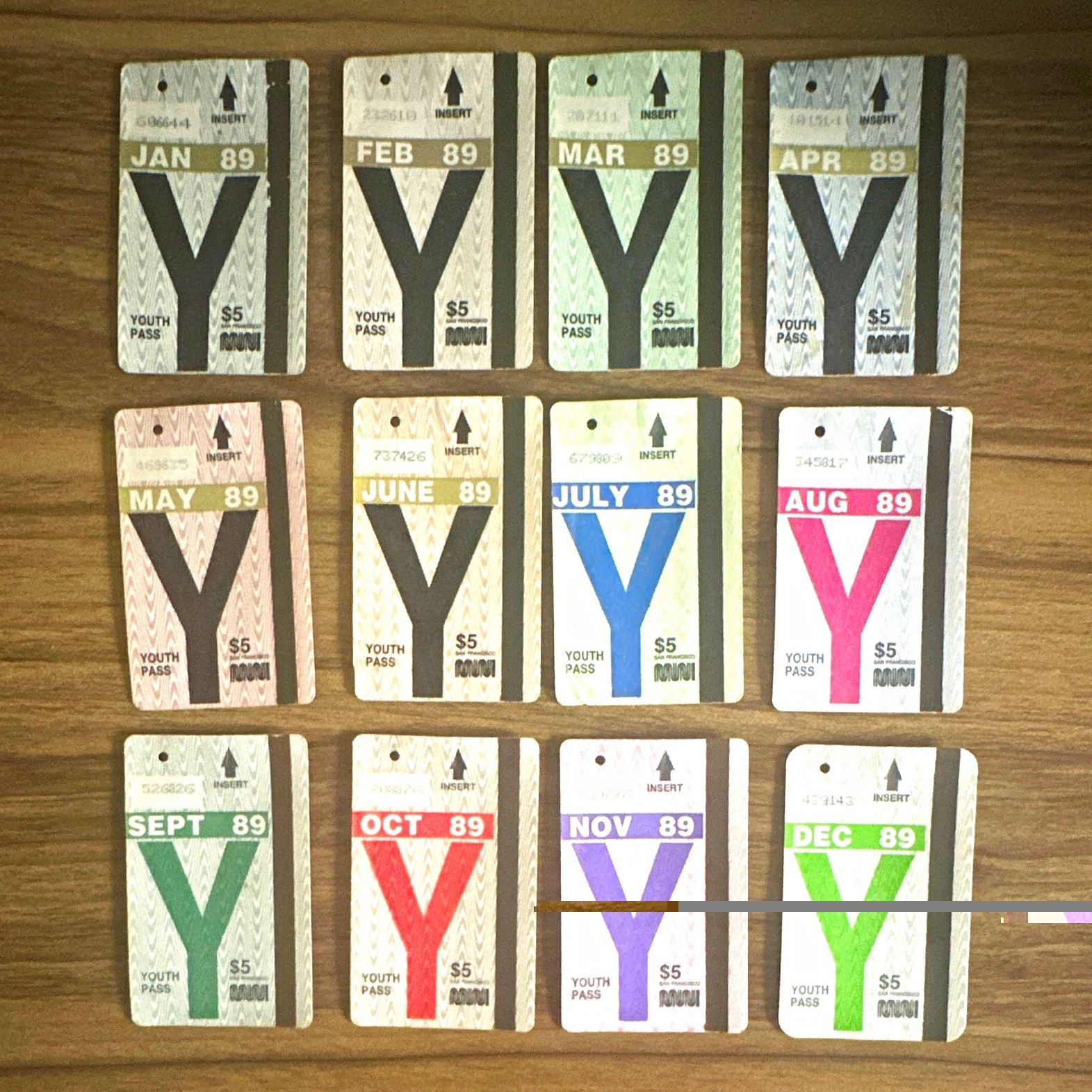 Vintage San Francisco MUNI Youth Bus Pass 1989 Complete Set Of 12 SFMTA Ephemera