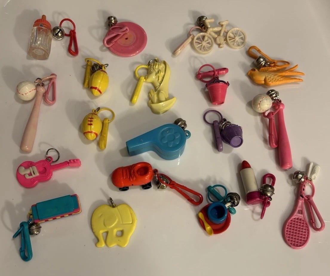 Vintage 1980s Plastic Clip On Bell Charms Lot of 19 Charm Necklace Retro Vintage 1980s Plastic Clip On Bell Charms Lot of 19 Charm Necklace Retro