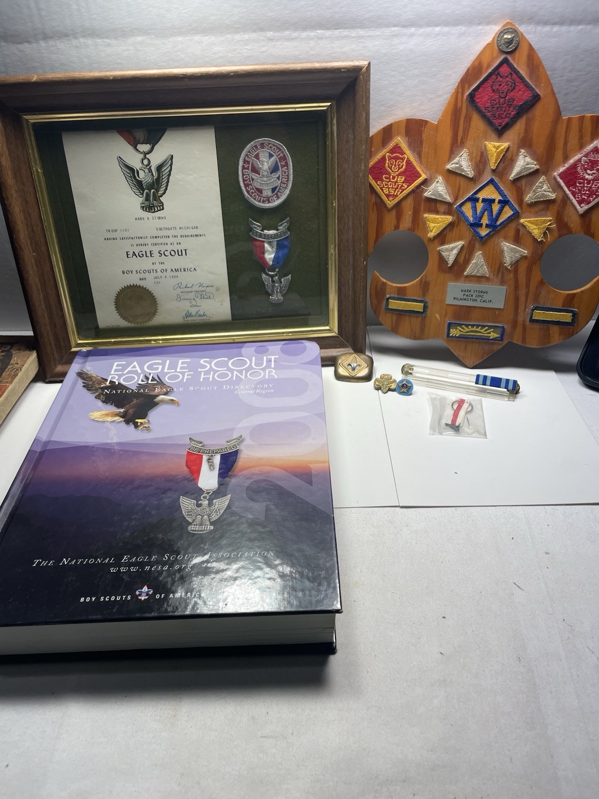 Vintage 1969 Eagle Scout BSA Collection Medal Certificate Patches Pins Mrk Storm Vintage 1969 Eagle Scout BSA Collection Medal Certificate Patches Pins Mrk Storm