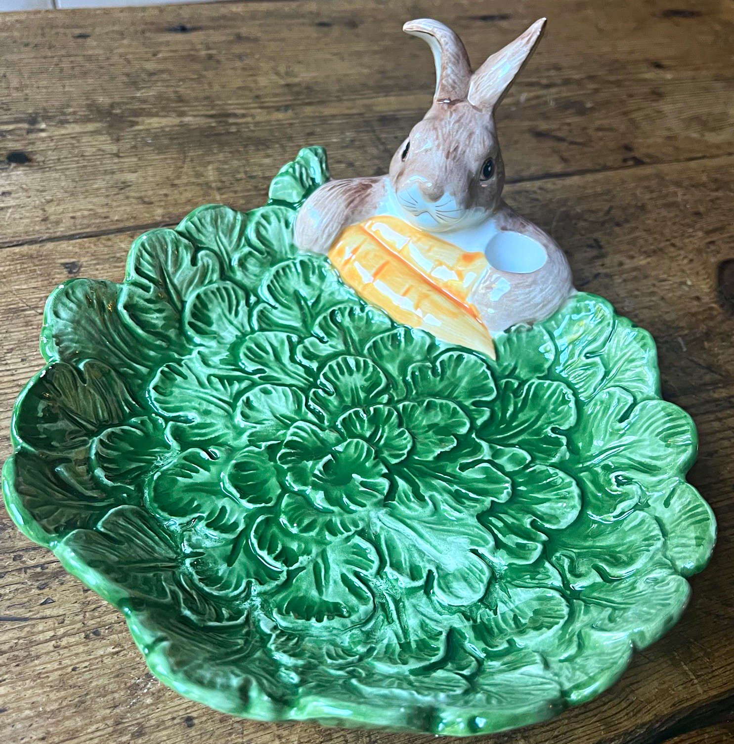  Vintage 1987 Omnibus Fitz and Floyd Ceramic Rabbit Cabbage Leaf Platter Dish