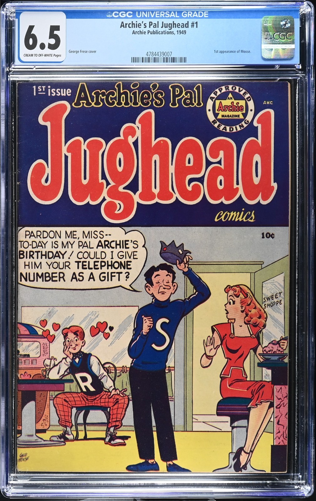 Archie's Pal Jughead 1 (CGC 6.5) 1st appearance of Moose George Frese 1949 Archie's Pal Jughead 1 (CGC 6.5) 1st appearance of Moose George Frese 1949