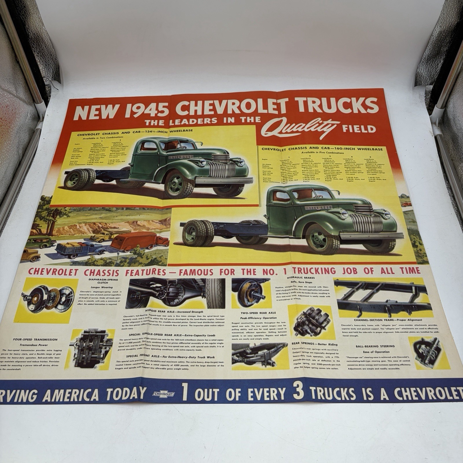 1945 Chevrolet Heavy Duty Truck Sales Brochure Foldout Poster WWII Era Load Mast 1945 Chevrolet Heavy Duty Truck Sales Brochure Foldout Poster WWII Era Load Mast