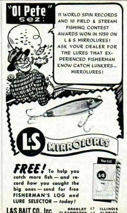 1961 Print Ad L&S Mirrolures Fishing Lures Bradley,Illinois & Clearwater,FL 1961 Print Ad L&S Mirrolures Fishing Lures Bradley,Illinois & Clearwater,FL