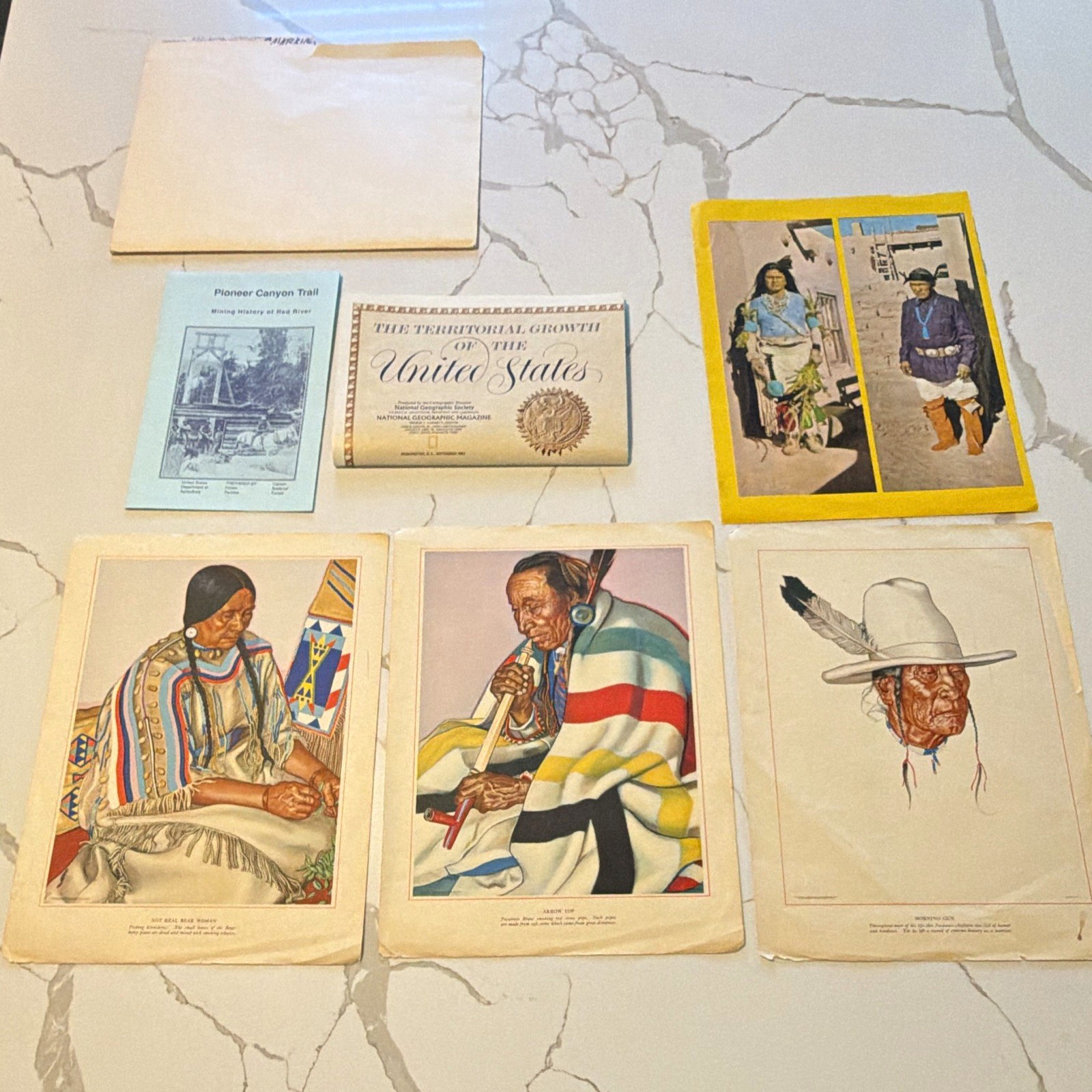 Vtg 1940 Winold Reiss Blackfeet Prints Lot + 1987 Nat Geo Map & USFS Booklet Fil