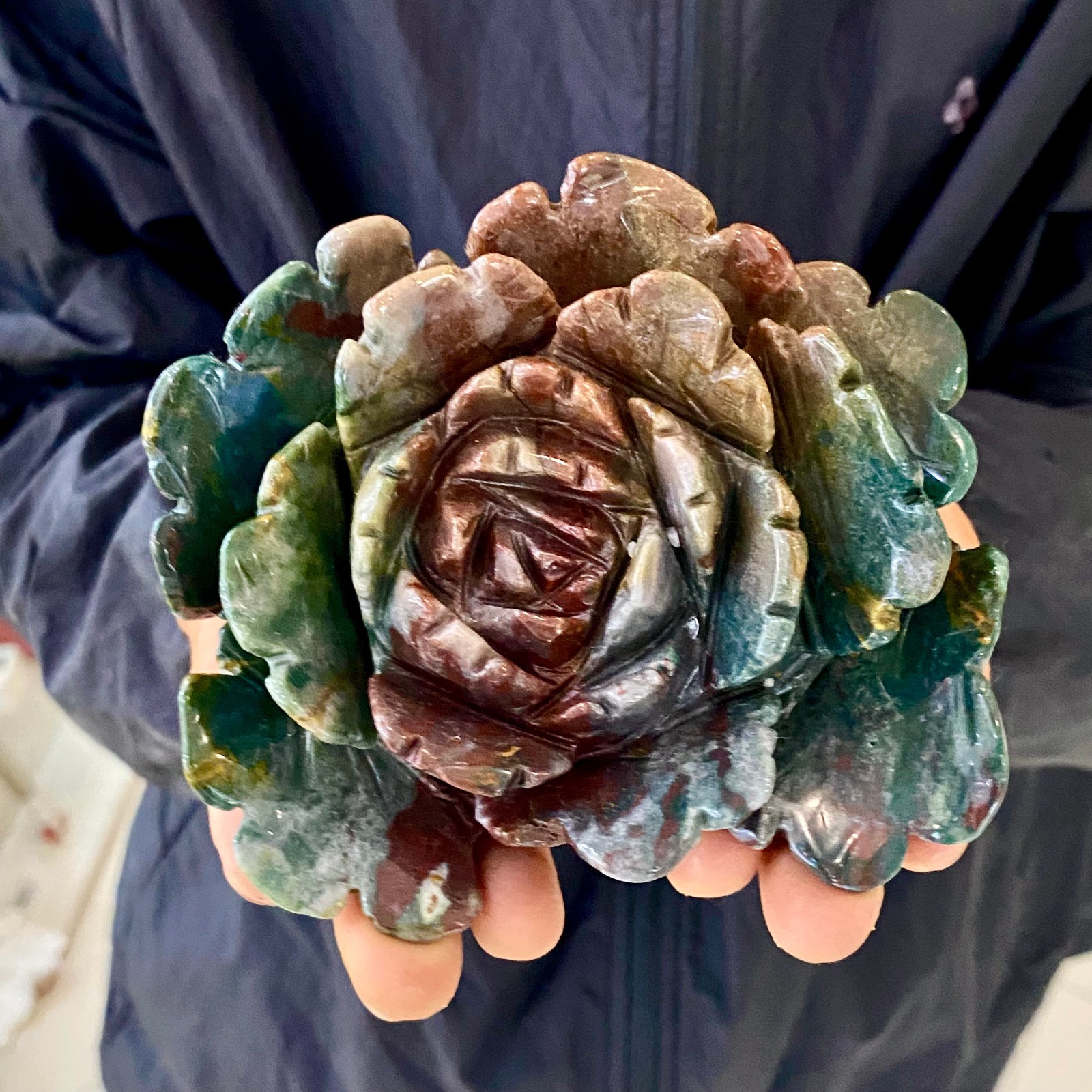 1.21LB Natural Ocean Jasper Peony Flower Carving Crystal Healing Home Ornament 1.21LB Natural Ocean Jasper Peony Flower Carving Crystal Healing Home Ornament