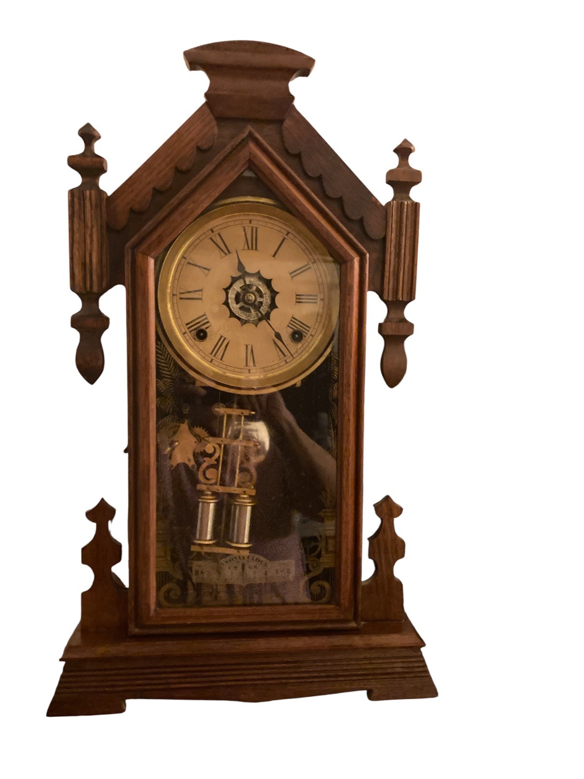 ANTIQUE RARE ANSONIA 1883 "AFRICA" EIGHT DAY MAHOGANY SHELF CLOCK WORKING WELL ANTIQUE RARE ANSONIA 1883 "AFRICA" EIGHT DAY MAHOGANY SHELF CLOCK WORKING WELL