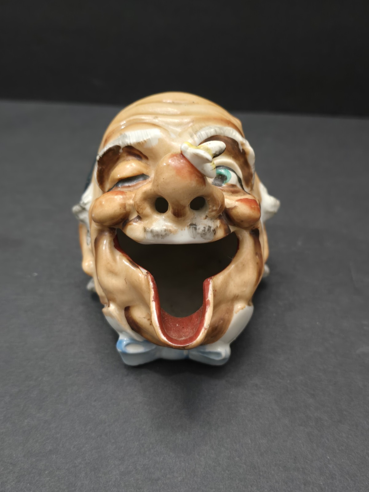 Vintage 1950s Japan Big Mouth Old Man Bee Nose Ceramic Smoker Ashtray Figural Vintage 1950s Japan Big Mouth Old Man Bee Nose Ceramic Smoker Ashtray Figural