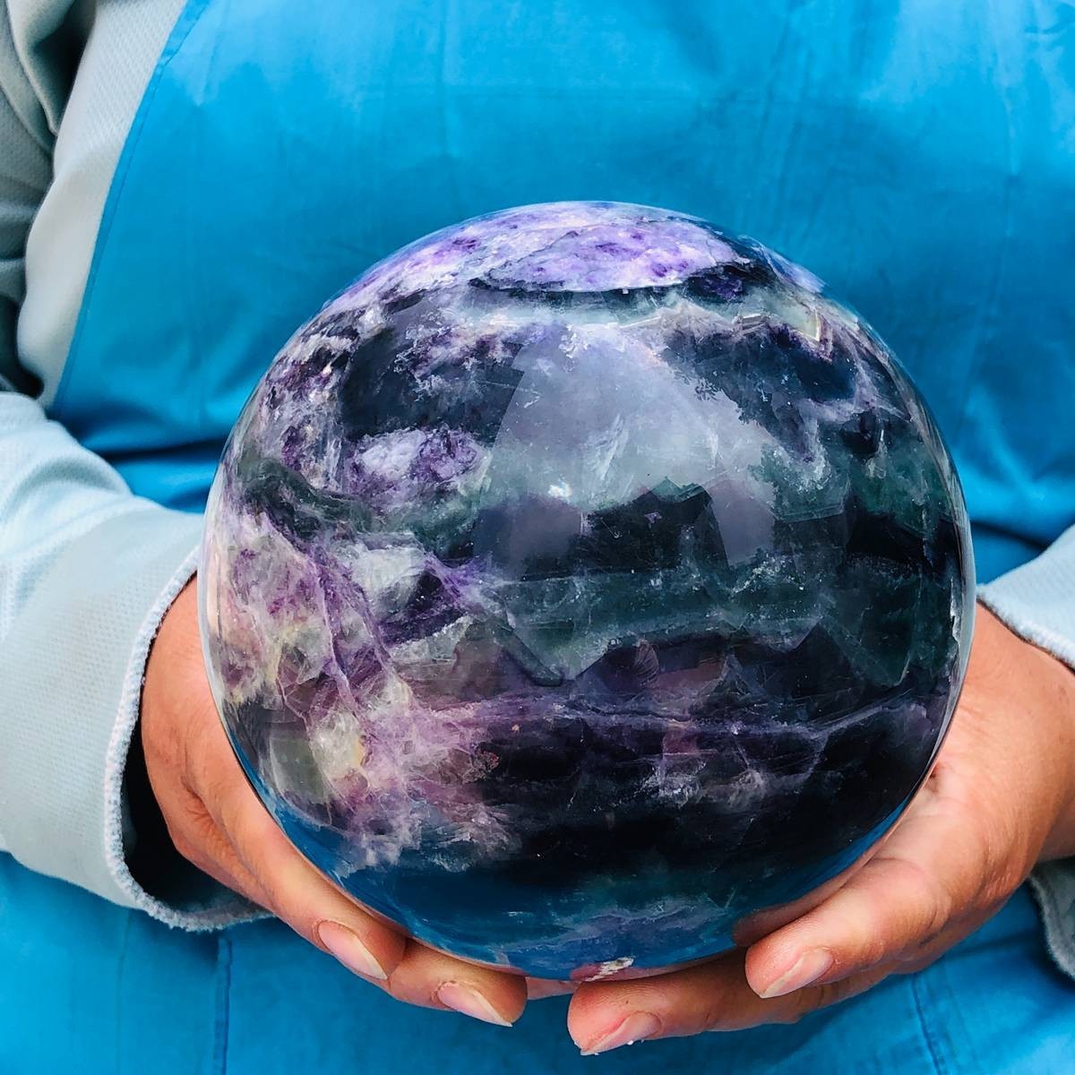 7.39LB Large Natural Fluorite Sphere Quartz Crystal Ball Energy Healing Stone