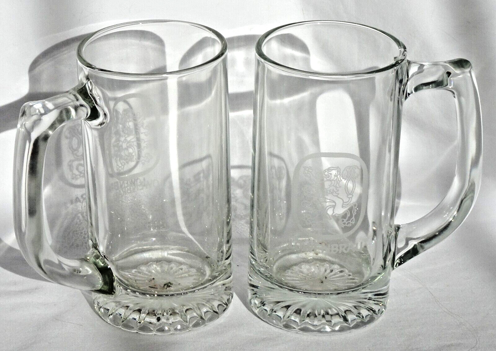Vintage Lowenbrau Clear Heavy Glasses, Tall Beer Mugs, Set of Two Vintage Lowenbrau Clear Heavy Glasses, Tall Beer Mugs, Set of Two