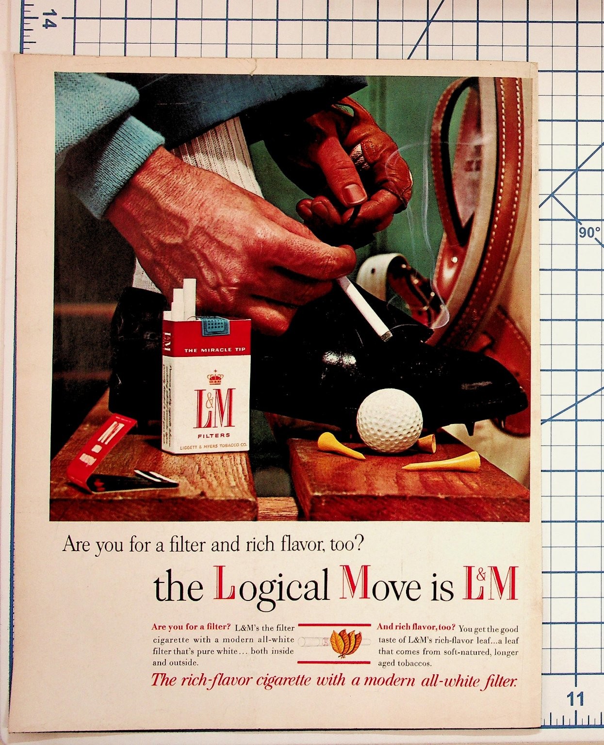 Vintage L&M Cigarettes Magazine Ad 1950s Golf Theme Tobacco Ephemera Vintage L&M Cigarettes Magazine Ad 1950s Golf Theme Tobacco Ephemera