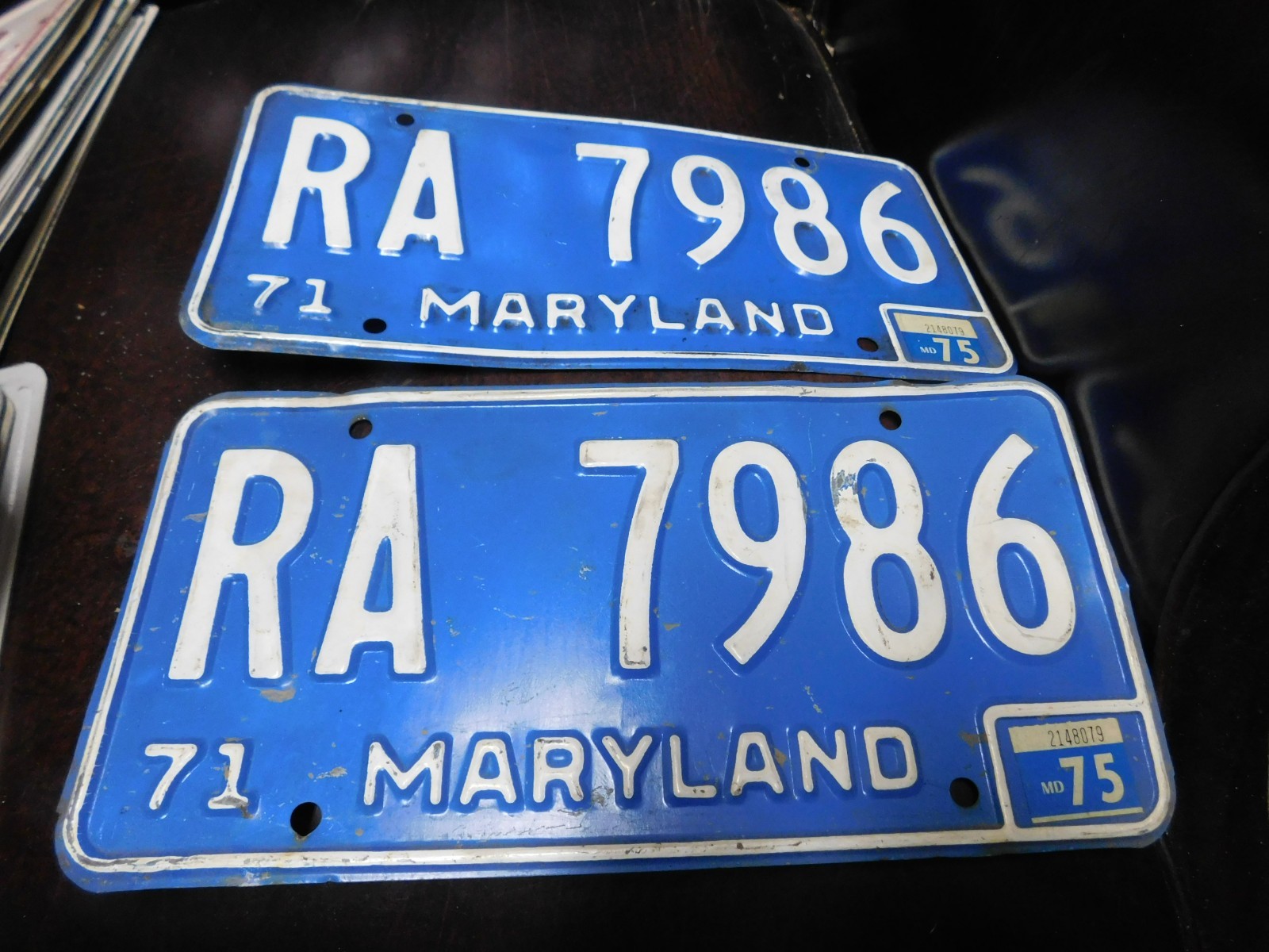 Blue Maryland Expired License Plates MD Tags Pair RA 7986 1971 1975 Blue Maryland Expired License Plates MD Tags Pair RA 7986 1971 1975