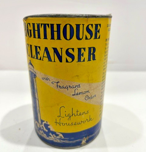1460 ~ Vintage Lighthouse Cleanser Paper Label Can W/Content Lemon Scent 1460 ~ Vintage Lighthouse Cleanser Paper Label Can W/Content Lemon Scent