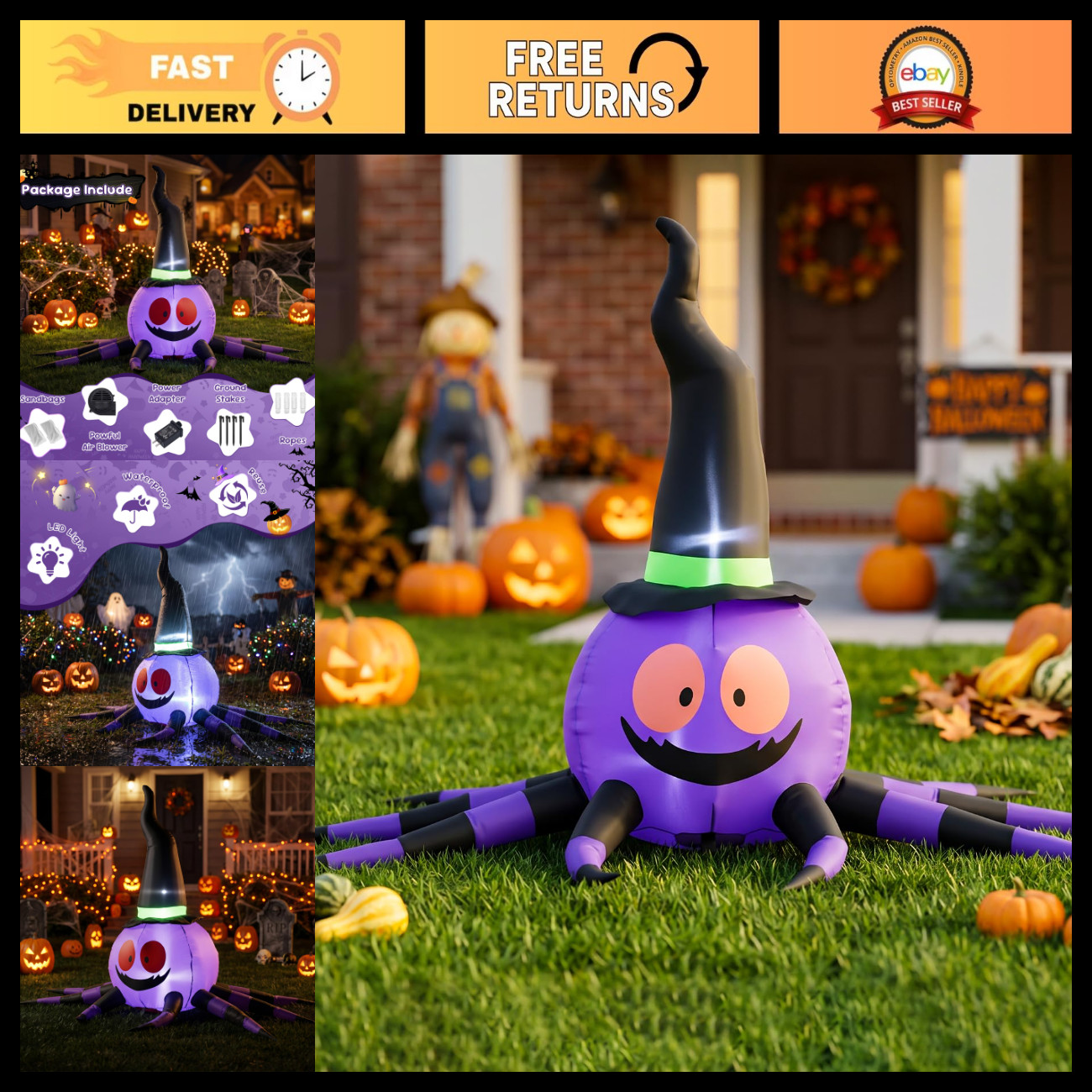 4FT Halloween Spider Inflatbale with Witch Hat,Blow Up Decor 4FT Halloween Spider Inflatbale with Witch Hat,Blow Up Decor